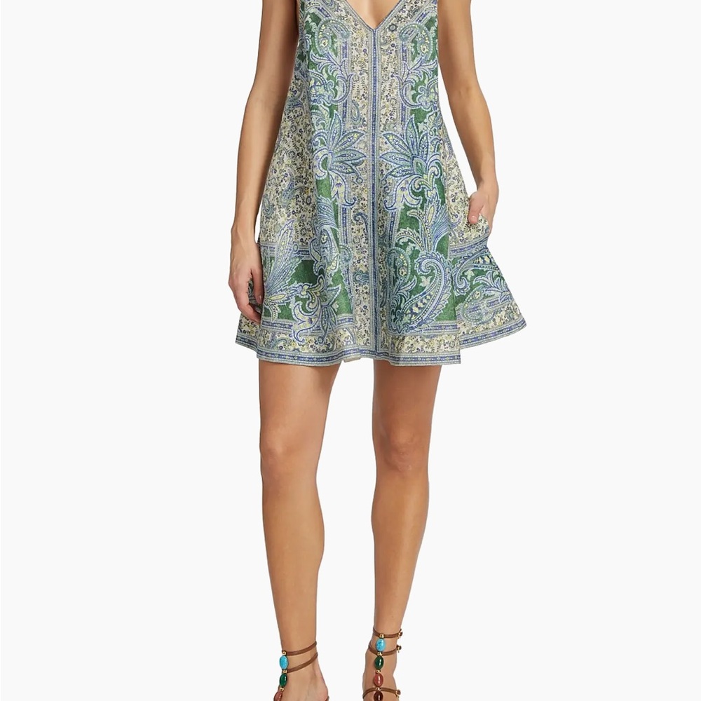 Zimmermann Green and Blue Ottie Swing Minidress